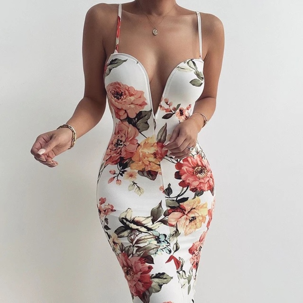 JLUXLABEL | DEEP PLUNGE MIDI DRESS